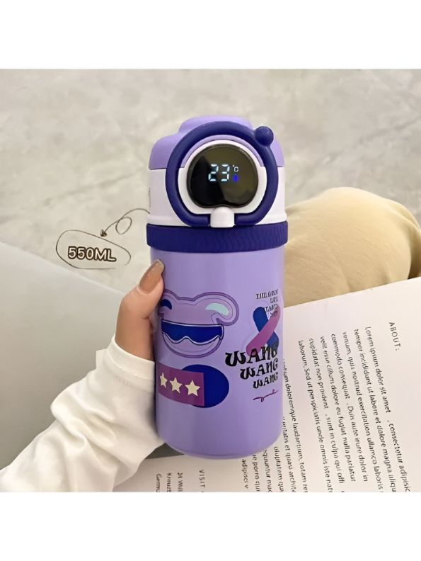 HydroMate Stainless Steel Water Bottle 550ml – Smart Temperature Display, Push Sipper Lid, Leakproof & Travel-Friendly NOV7252.