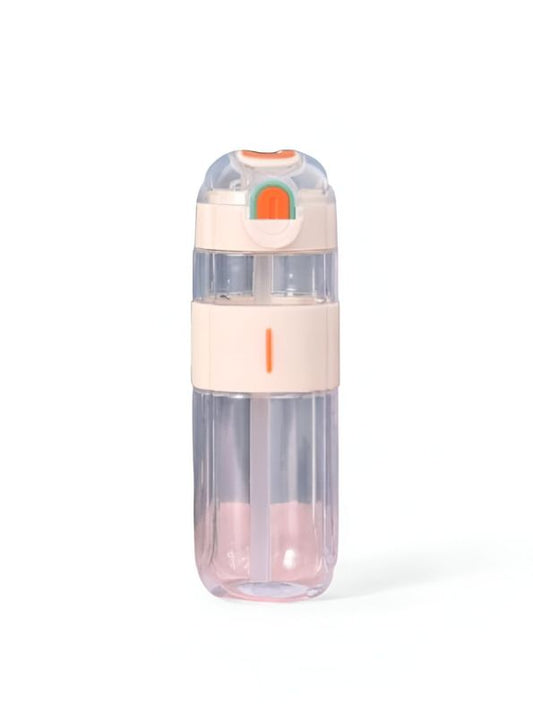White - HydroMate – 580ml Plastic Water Bottle with Push-Button Sipper and Straw NOV5267.
