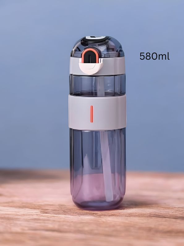 Black - HydroMate – 580ml Plastic Water Bottle with Push-Button Sipper and Straw NOV5267.