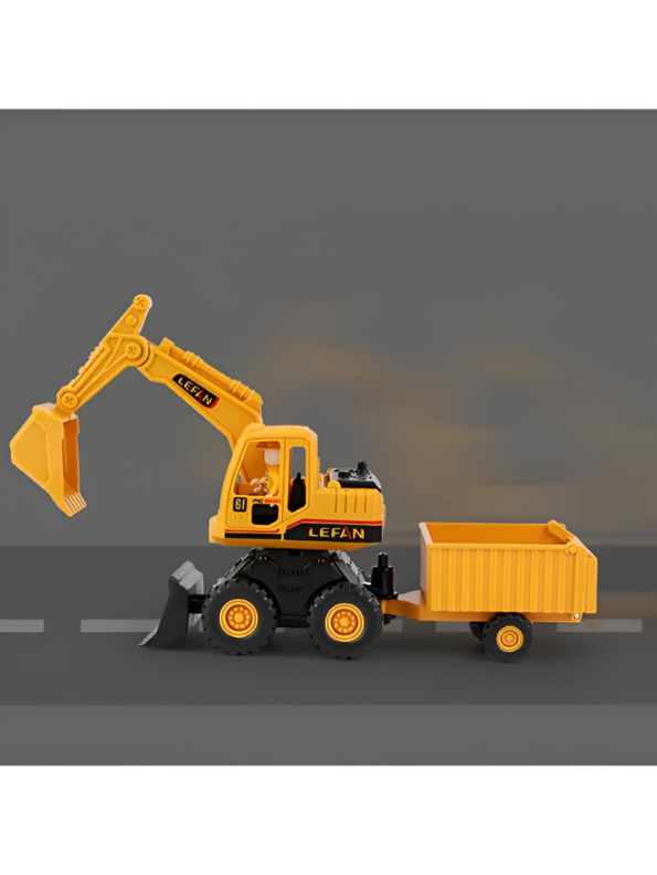 Inertial Engineering Vehicle Toy Set – Yellow Excavator Digger and Dump Truck Construction Playset with Toy Figures and Accessories for Kids TV5897