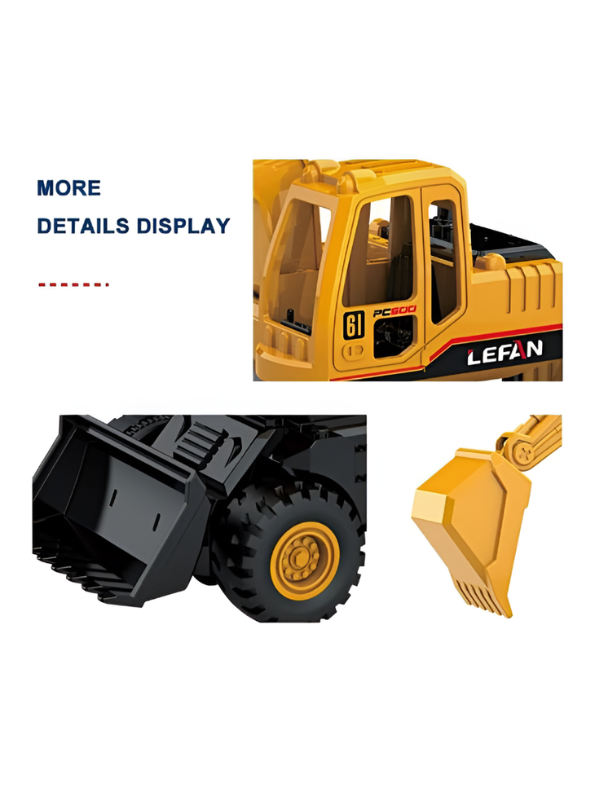 Inertial Engineering Vehicle Toy Set – Yellow Excavator Digger and Dump Truck Construction Playset with Toy Figures and Accessories for Kids TV5897