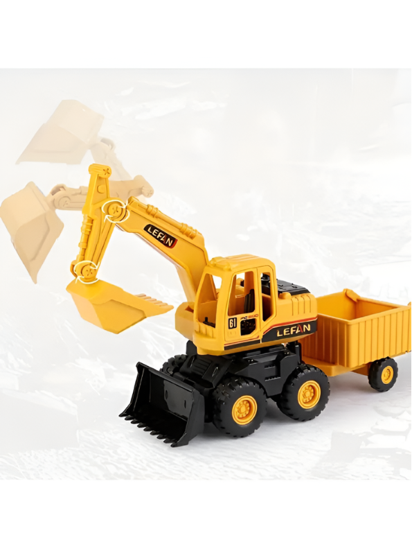 Inertial Engineering Vehicle Toy Set – Yellow Excavator Digger and Dump Truck Construction Playset with Toy Figures and Accessories for Kids TV5897