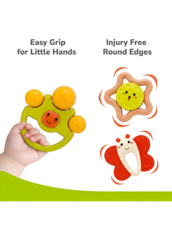 Infant Sensory Rattle & Teether Toy Set (3-Piece) – Gentle Teething Relief & Grip Training LMI16892