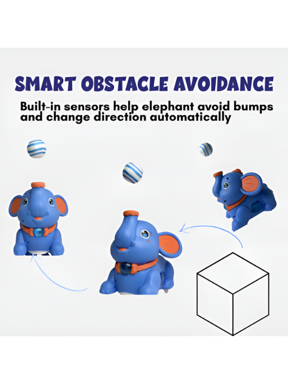 Interactive Blue Elephant Airfloat Toy with 2 Floating Balls – Automatic Bumping & Direction Changing Walking Animal Toy TV7248
