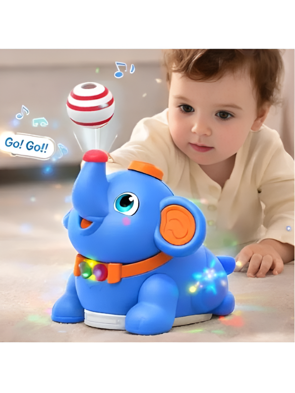 Interactive Blue Elephant Airfloat Toy with 2 Floating Balls – Automatic Bumping & Direction Changing Walking Animal Toy TV7248
