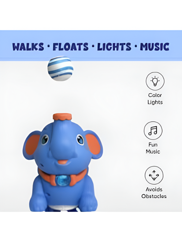 Interactive Blue Elephant Airfloat Toy with 2 Floating Balls – Automatic Bumping & Direction Changing Walking Animal Toy TV7248