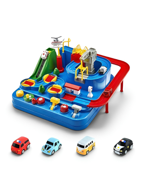 Interactive Car Adventure Rescue Race Track Toy Set | 6-Button Mechanical Educational Puzzle Game for Kids TV5600.