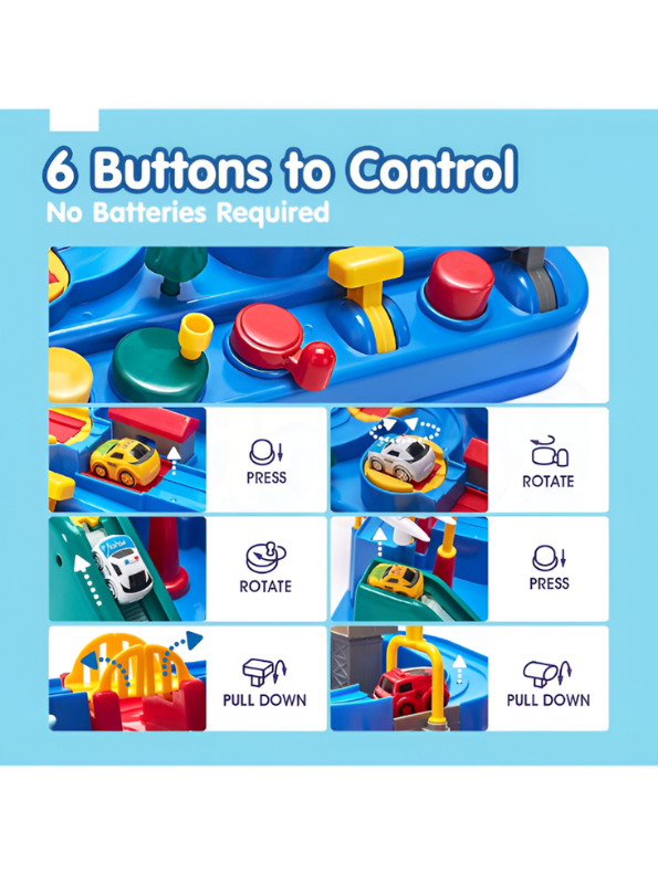Interactive Car Adventure Rescue Race Track Toy Set | 6-Button Mechanical Educational Puzzle Game for Kids TV5600.