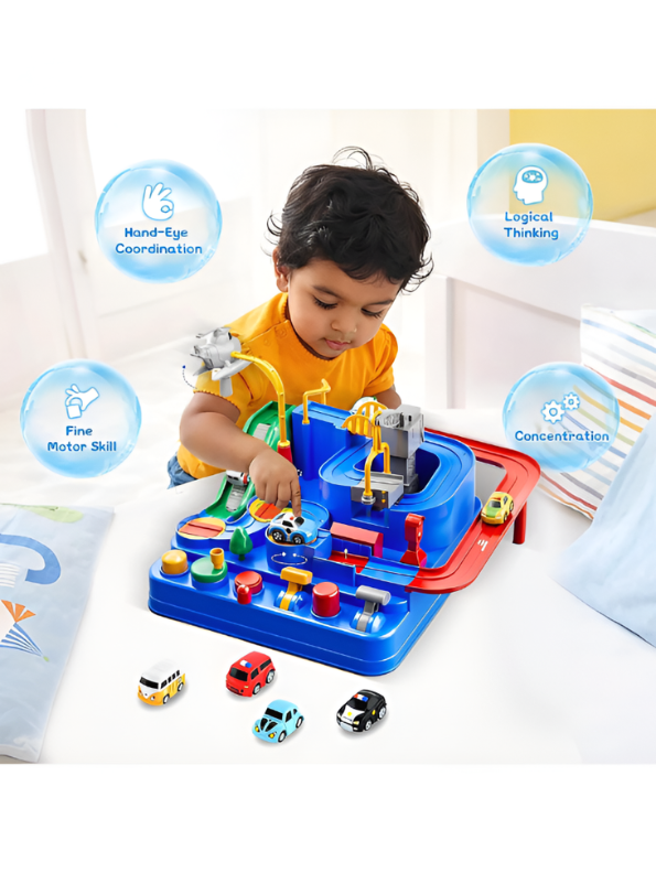 Interactive Car Adventure Rescue Race Track Toy Set | 6-Button Mechanical Educational Puzzle Game for Kids TV5600.