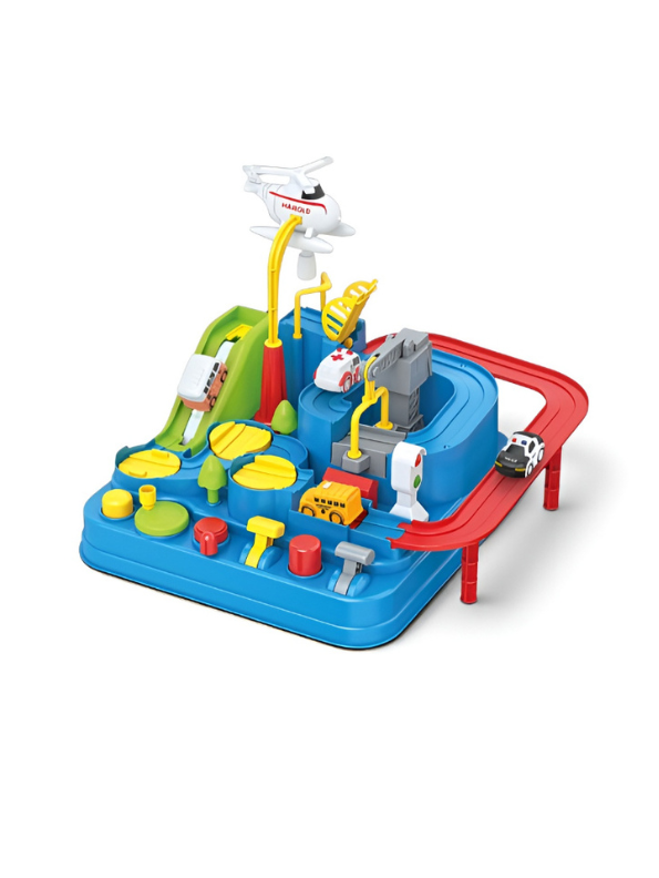 Interactive Car Adventure Track Toy Set with Magnetic Helicopter & Mini Rescue Vehicles MD405.