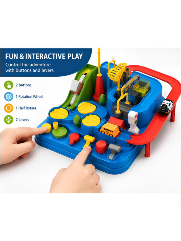 Interactive Car Adventure Track Toy Set with Magnetic Helicopter & Mini Rescue Vehicles MD405.