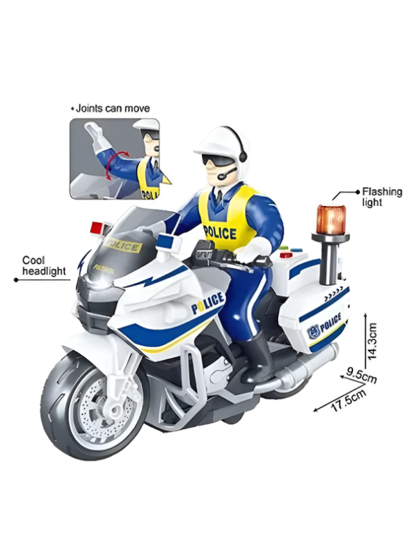 Interactive Friction-Powered Police Motorcycle Toy and Movable Rider LMI15708