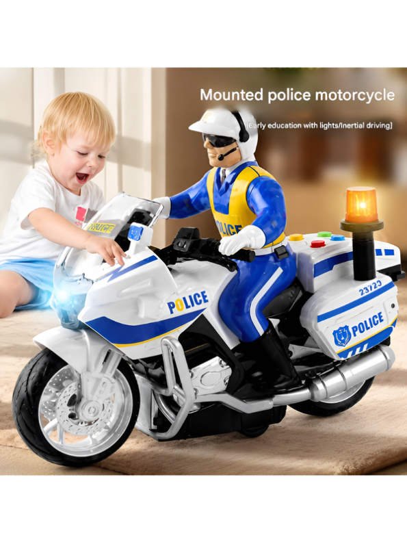Interactive Friction-Powered Police Motorcycle Toy and Movable Rider LMI15708