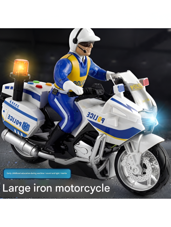 Interactive Friction-Powered Police Motorcycle Toy and Movable Rider LMI15708