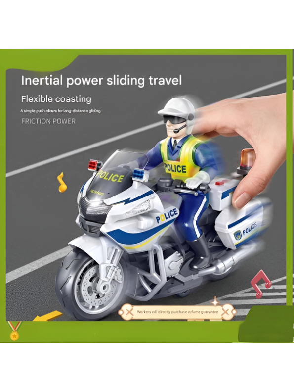 Interactive Friction-Powered Police Motorcycle Toy and Movable Rider LMI15708