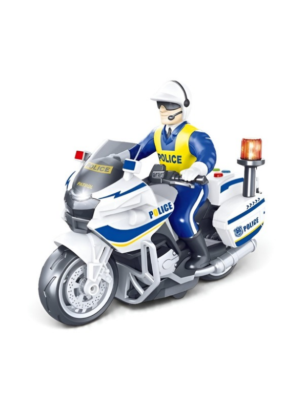 Interactive Friction-Powered Police Motorcycle Toy and Movable Rider LMI15708
