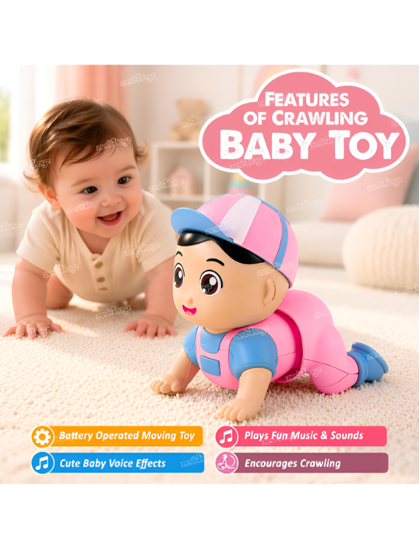 Interactive Musical Crawling Baby Toy - Pink Electronic Walking & Wiggling Development Toy for Toddlers TV3735.