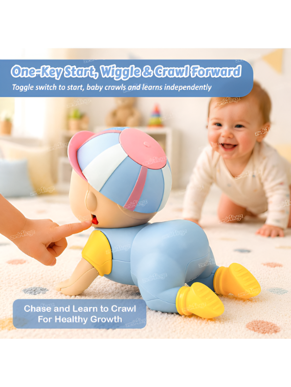 Interactive Musical Crawling Baby Toy - Blue Electronic Walking & Wiggling Development Toy for Toddlers TV3735.
