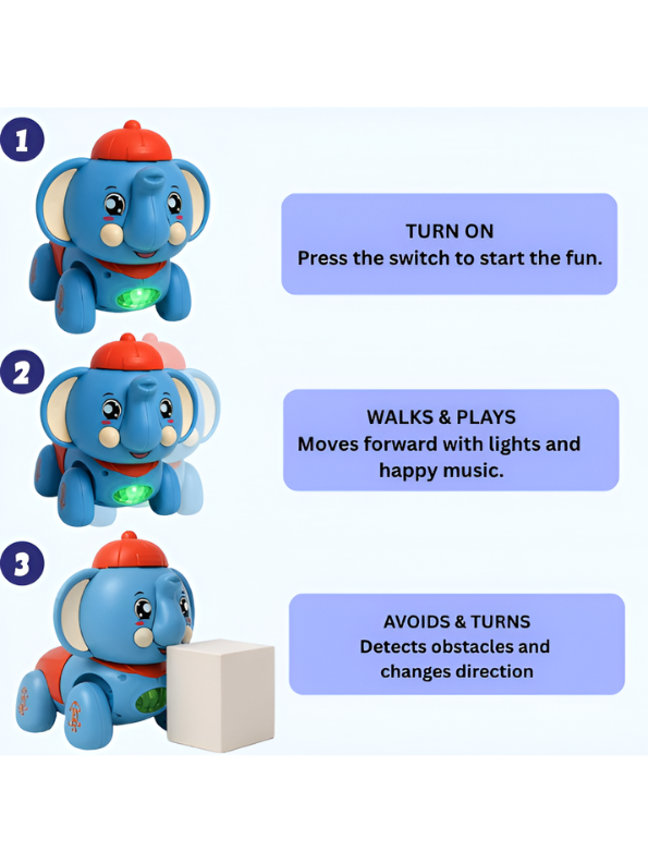 Interactive Musical Blue Elephant Toy with LED Lights – Educational Walking & Singing Elephant for Toddlers & Kids (Age 3+) TV5705