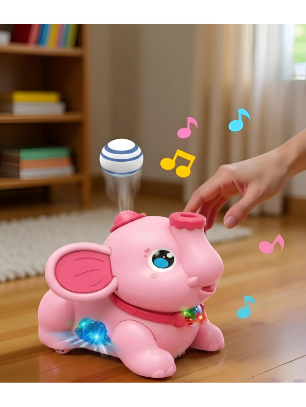 Interactive Pink Elephant Airfloat Toy with 2 Floating Balls – Automatic Bumping & Direction Changing Walking Animal Toy TV7248