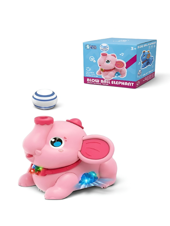 Interactive Pink Elephant Airfloat Toy with 2 Floating Balls – Automatic Bumping & Direction Changing Walking Animal Toy TV7248