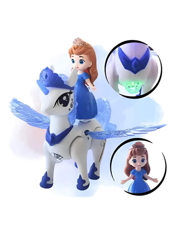 Interactive Princess & Flying Pegasus Toy Set – Walking, Sitting & Standing Electric Magical Unicorn Pony with Lights and Music for Girls TV7392