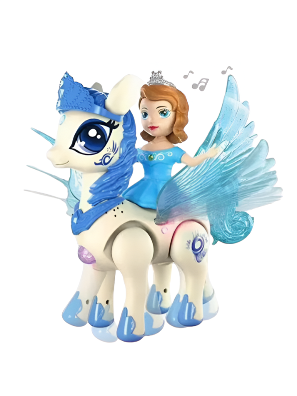 Interactive Princess & Flying Pegasus Toy Set – Walking, Sitting & Standing Electric Magical Unicorn Pony with Lights and Music for Girls TV7392