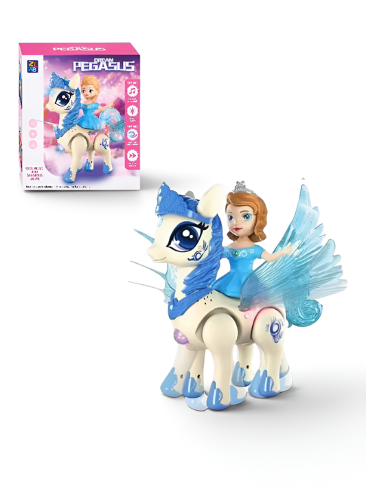 Interactive Princess & Flying Pegasus Toy Set – Walking, Sitting & Standing Electric Magical Unicorn Pony with Lights and Music for Girls TV7392