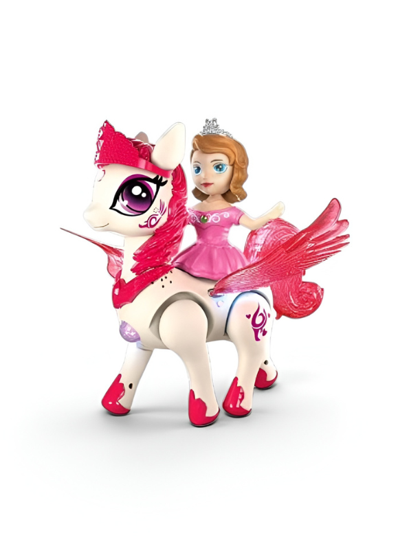 Interactive Princess & Flying Pegasus Toy Set – Walking, Sitting & Standing Electric Magical Unicorn Pony with Lights and Music for Girls TV7392