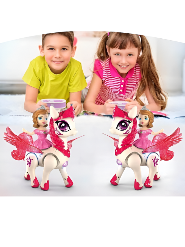 Interactive Princess & Flying Pegasus Toy Set – Walking, Sitting & Standing Electric Magical Unicorn Pony with Lights and Music for Girls TV7392