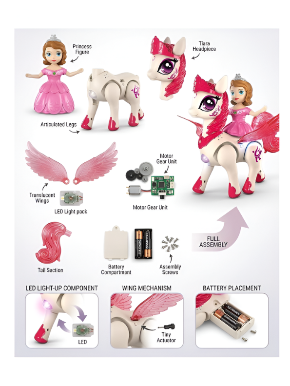 Interactive Princess & Flying Pegasus Toy Set – Walking, Sitting & Standing Electric Magical Unicorn Pony with Lights and Music for Girls TV7392
