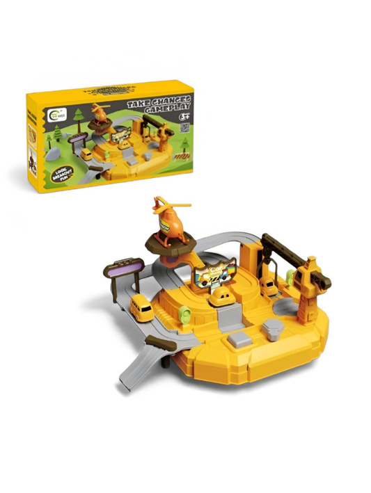 Interactive Rail Car Adventure Toy Set - 2-in-1 Rescue Track Playset with Crane, Helicopter & Mini Cars MD3464.