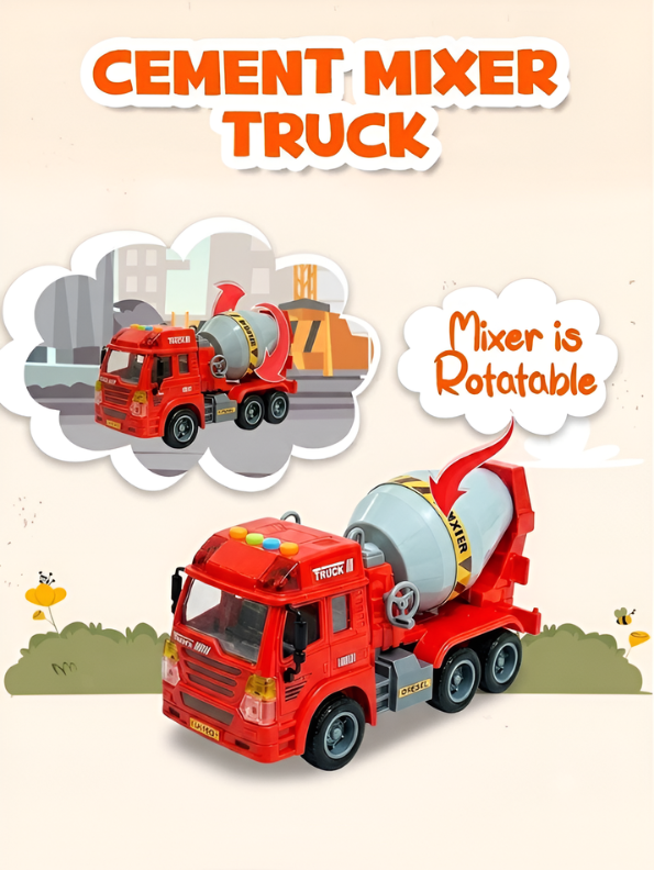 Interactive Red Toy Cement Mixer Truck for Toddlers with Lights & Sound LMI16920