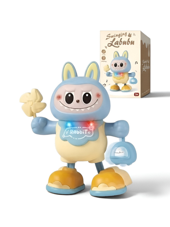 Interactive Swinging Labubu Blue Dancing Robot Toy with Music and Lights LMI16878
