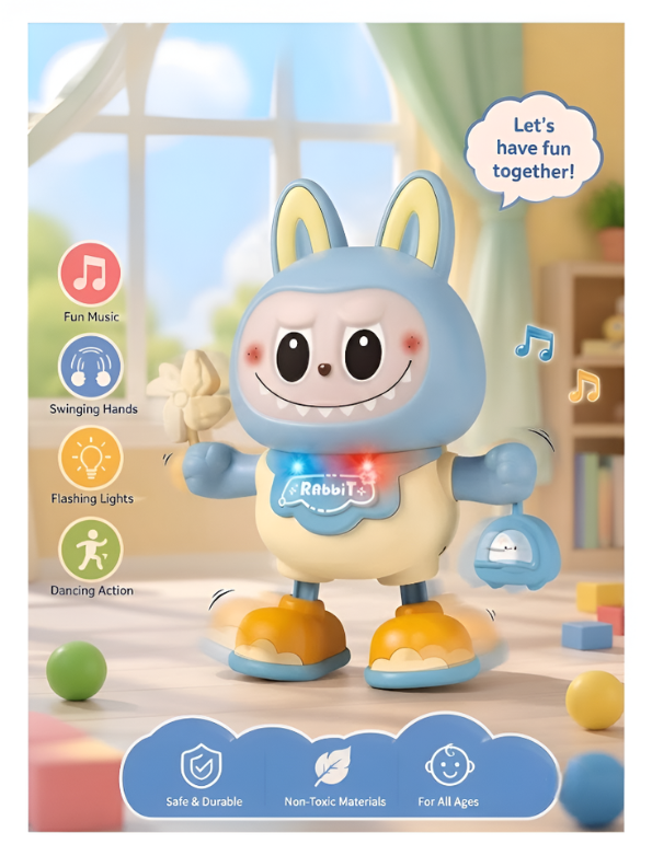 Interactive Swinging Labubu Blue Dancing Robot Toy with Music and Lights LMI16878
