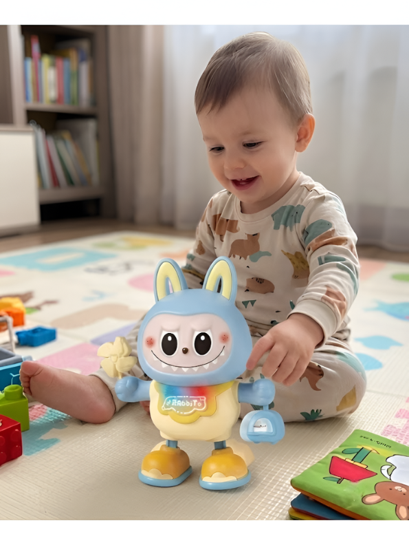 Interactive Swinging Labubu Blue Dancing Robot Toy with Music and Lights LMI16878