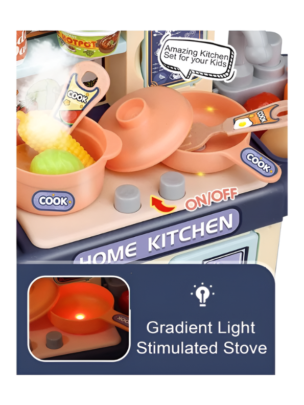Interactive Toddler Kitchen Toy Set (33 Pcs) – Pretend Play Cooking Station with Real Water Flow, Lights, Steam Mist & Food Accessories MD701