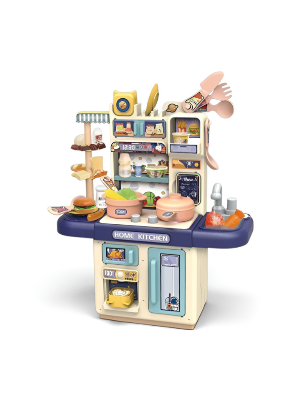 Interactive Toddler Kitchen Toy Set (33 Pcs) – Pretend Play Cooking Station with Real Water Flow, Lights, Steam Mist & Food Accessories MD701