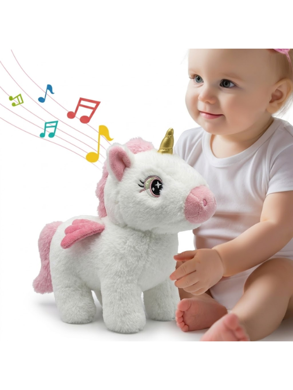 Interactive White Rainbow Unicorn Plush Musical Toy for Kids – Walking Electronic Stuffed Animal with Sound Effects, Motion & Wings | Cute Soft Toy Gift for Toddlers, Girls & Boys TV5752