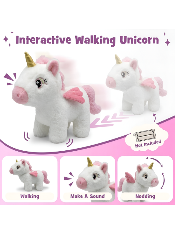 Interactive White Rainbow Unicorn Plush Musical Toy for Kids – Walking Electronic Stuffed Animal with Sound Effects, Motion & Wings | Cute Soft Toy Gift for Toddlers, Girls & Boys TV5752