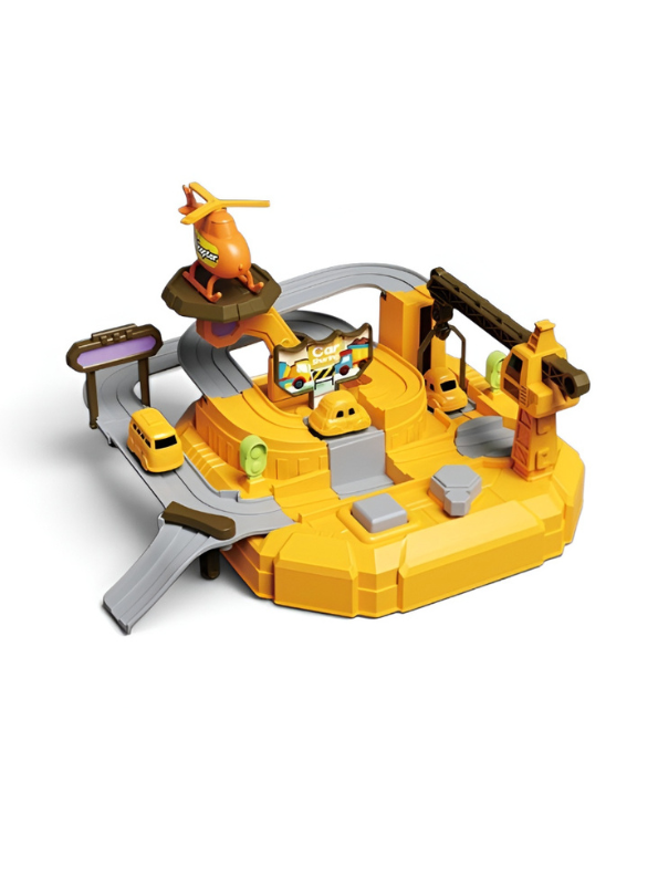 Interactive Rail Car Adventure Toy Set - 2-in-1 Rescue Track Playset with Crane, Helicopter & Mini Cars MD217.