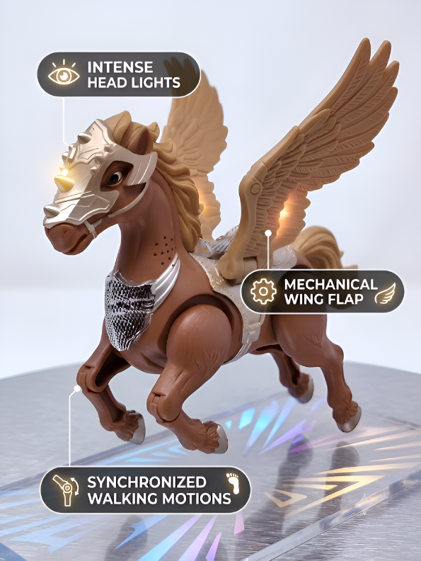 Iron Warrior Battery Operated Walking Pegasus Toy – Electric Mythical Winged Horse Action Figure with Lights, Sound & Armor, Brown (Ages 3+) TV2914