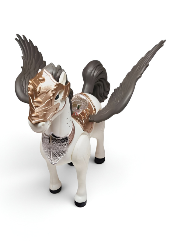 Iron Warrior Battery Operated Walking Pegasus Toy – Electric Mythical Winged Horse Action Figure with Lights, Sound & Armor, White (Ages 3+) TV2914