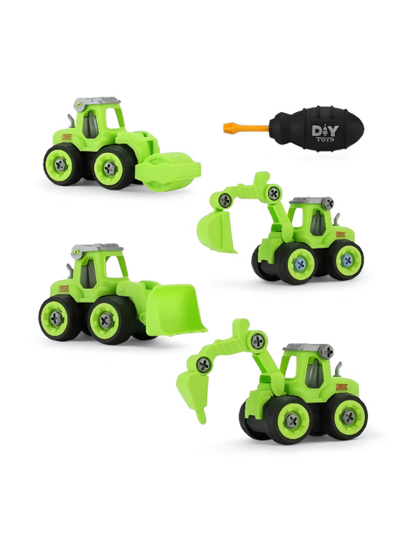 Green - JCB Excavator Toy Set for Kids – Pack of 4 Construction Vehicles with Screwdriver – Build & Play Trucks for Boys & Girls LMI11185.