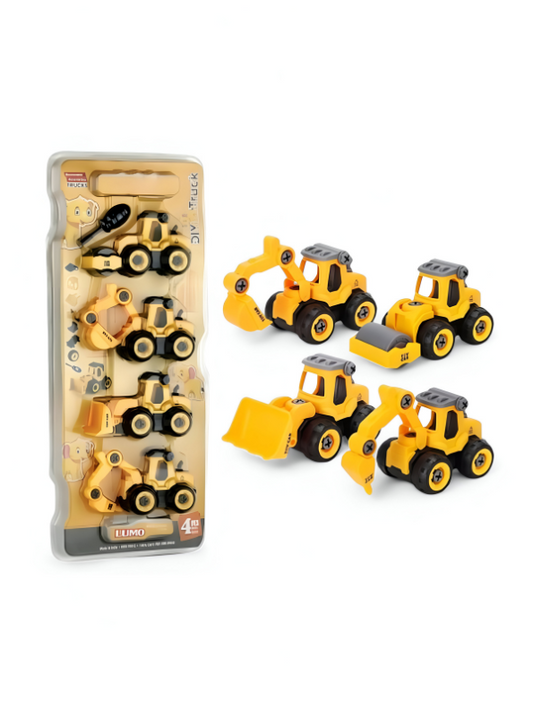 JCB Excavator Toy Set for Kids – Inspired Pack of 4 Construction Vehicles with Screwdriver – Build & Play Trucks for Boys & Girls LMI11185.