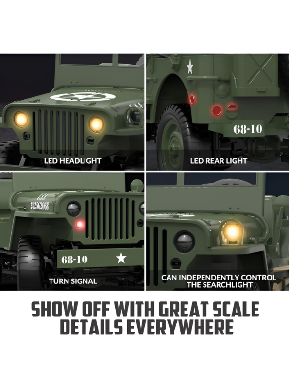 JJRC C8815 RC Military Jeep, Off-Road Crawler with LED Lights & Rechargeable Battery MD540.