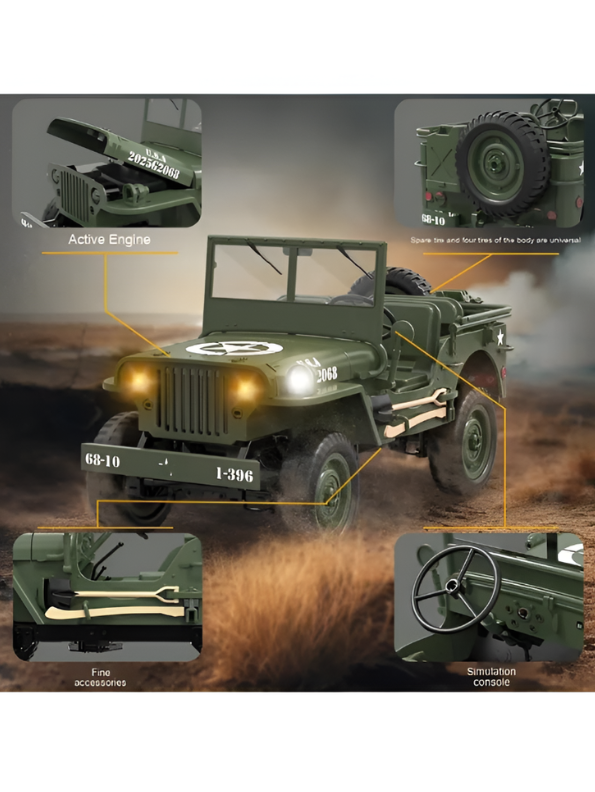 JJRC C8815 RC Military Jeep, Off-Road Crawler with LED Lights & Rechargeable Battery MD540.