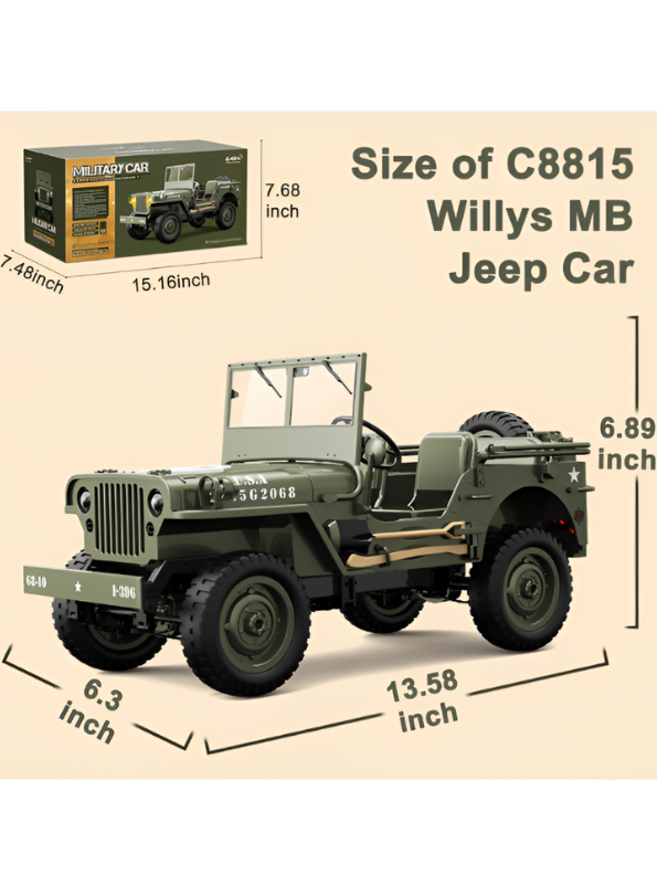 JJRC C8815 RC Military Jeep, Off-Road Crawler with LED Lights & Rechargeable Battery MD540.
