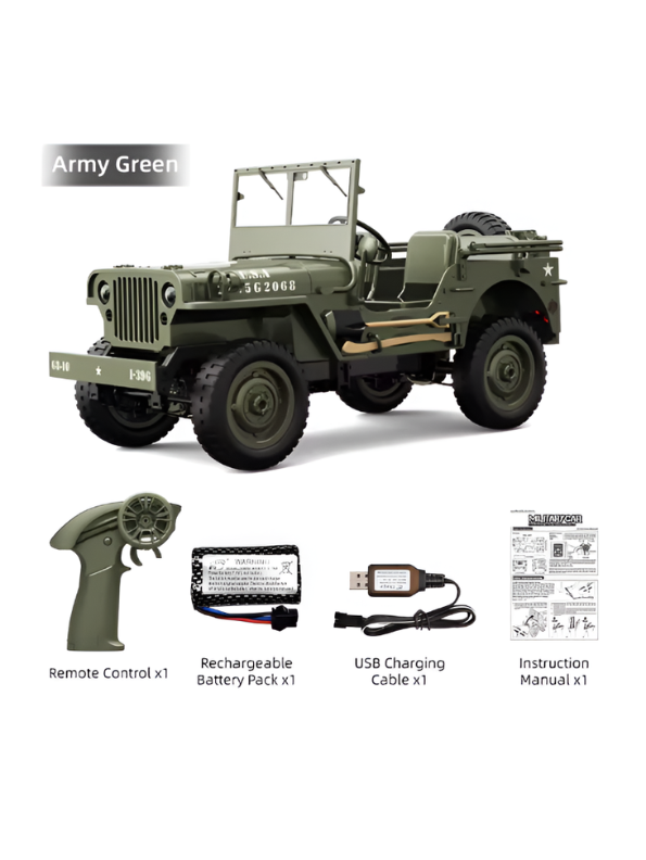 JJRC C8815 RC Military Jeep, Off-Road Crawler with LED Lights & Rechargeable Battery MD540.