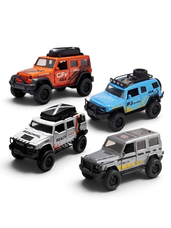 Pack Of 4 Diecast Jeep Wrangler Rubicon Off-Road - 1:36 Scale Toy Car with Openable Doors and Roof Rack LMI12403